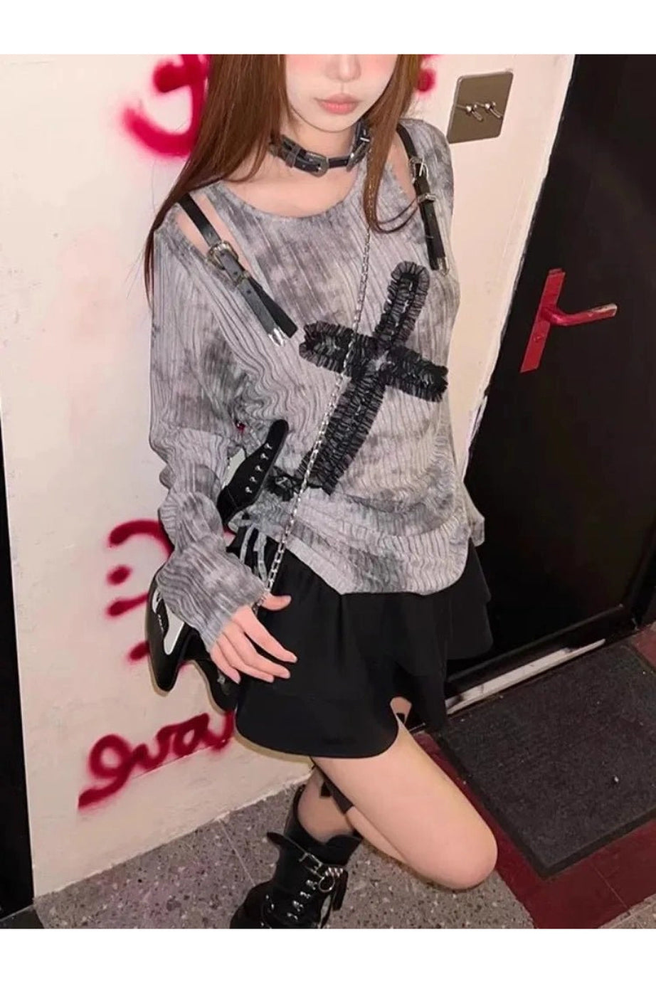 Gothic Cross Strap Top - Shirts & Tops