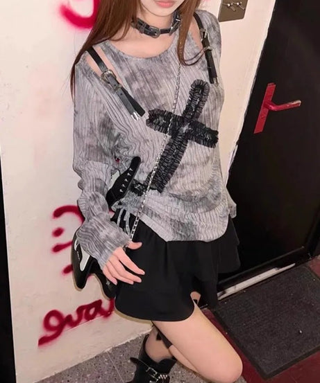 Gothic Cross Strap Top - Shirts & Tops