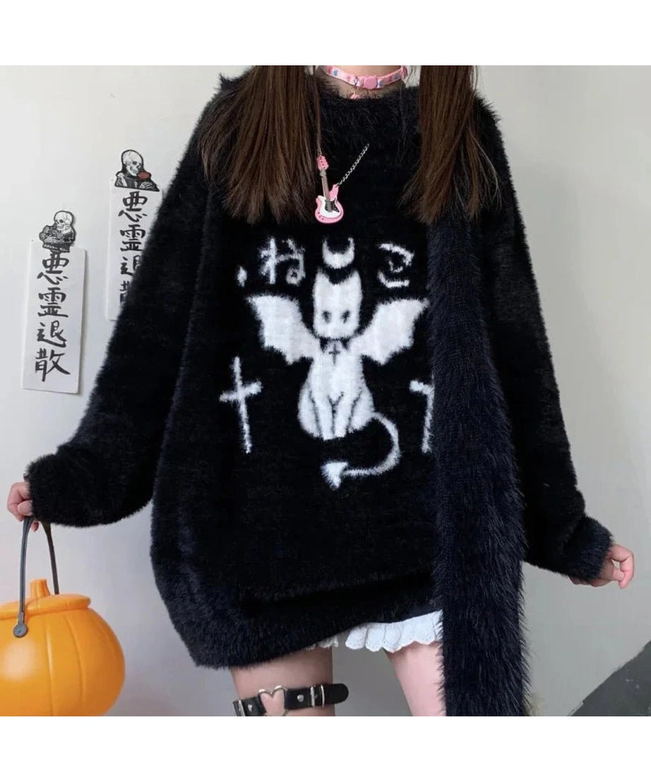 Gothic Demon Oversized Sweater - 