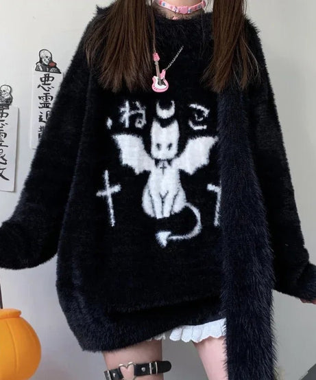 Gothic Demon Oversized Sweater - 