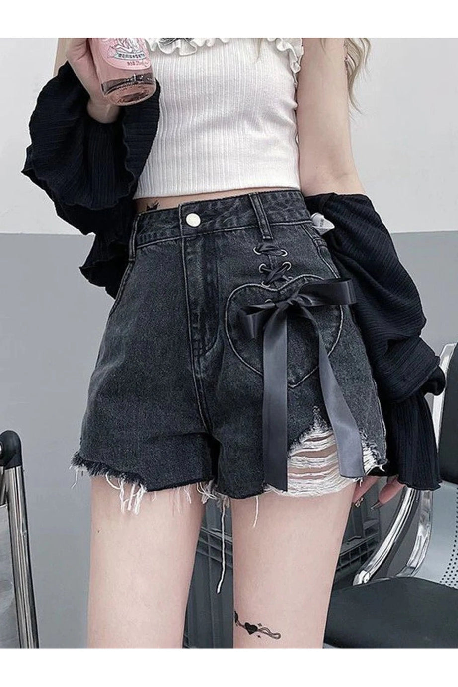 Gothic Denim Bow Shorts - Jean Shorts