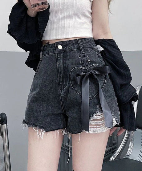 Gothic Denim Bow Shorts - Jean Shorts