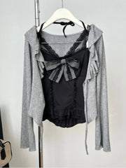 Gothic Doll Strapped Long Sleeve Set cardigan vest Shoptery