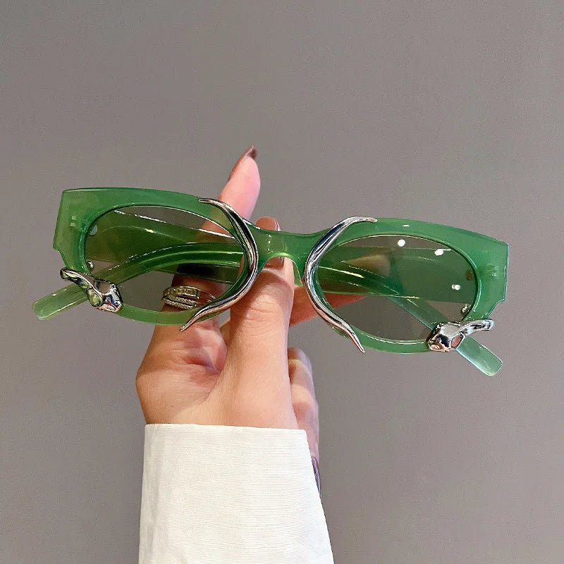 Y2k Flame Cat-Eye Sunglasses Green Green Shoptery
