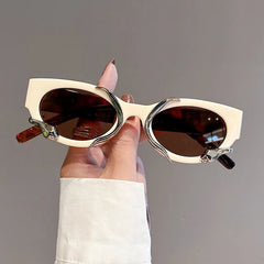 Y2k Flame Cat-Eye Sunglasses Beige Tea Shoptery