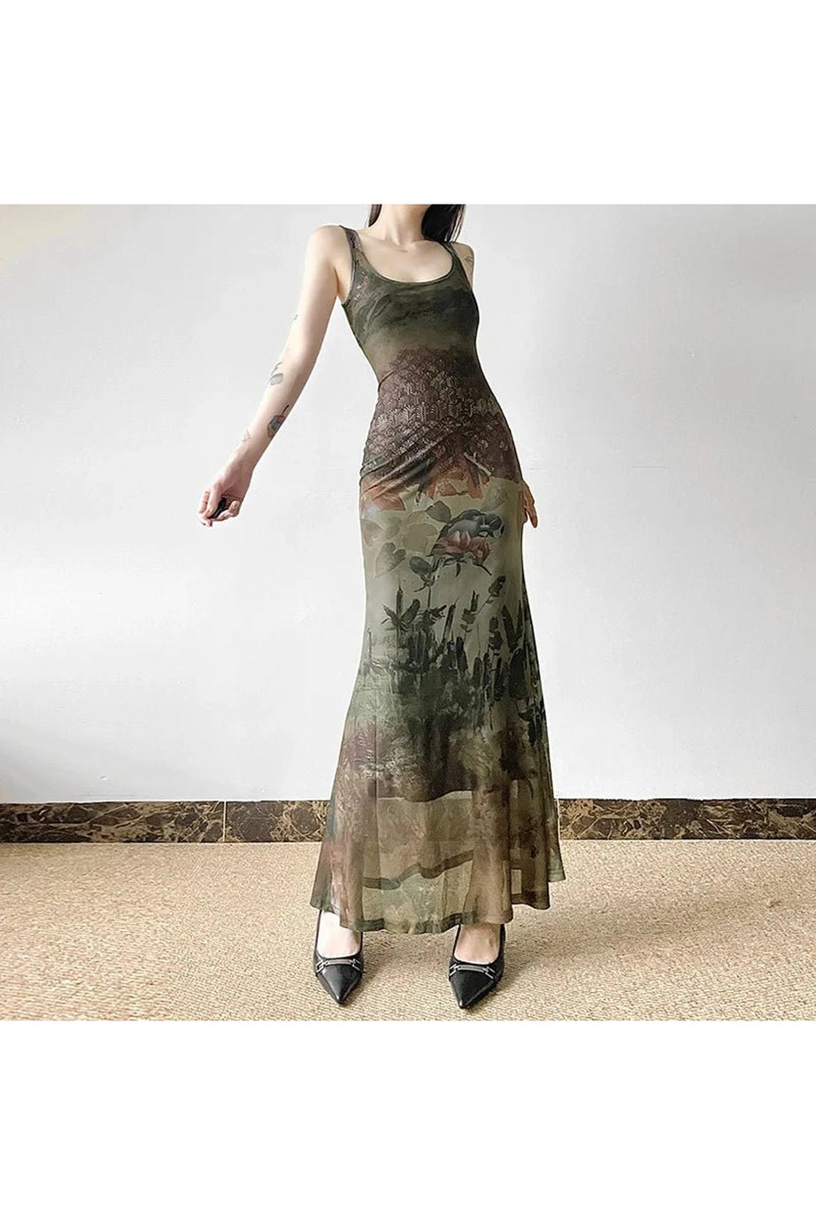 Gothic Forest Print Maxi Dress - Dresses