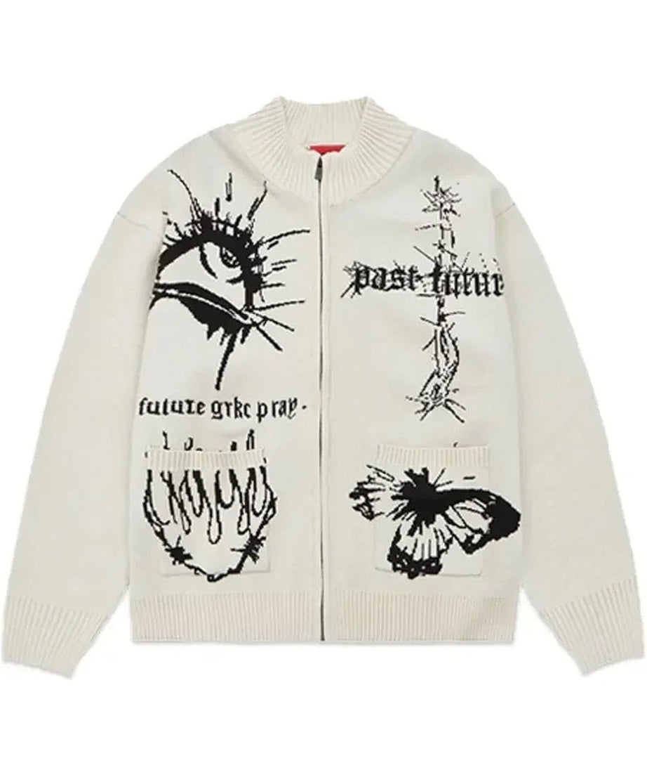 Gothic Graphic Zip - Up Cardigan - Cardigans