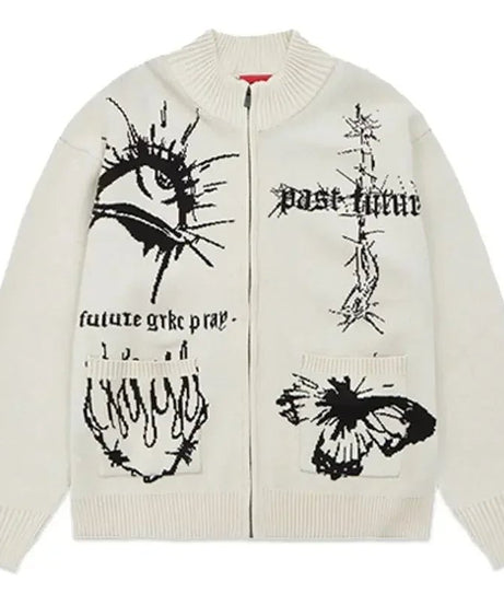 Gothic Graphic Zip - Up Cardigan - Cardigans