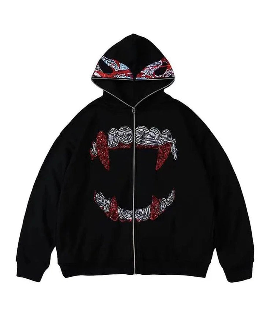 Gothic Grunge Rhinestone Hoodie -