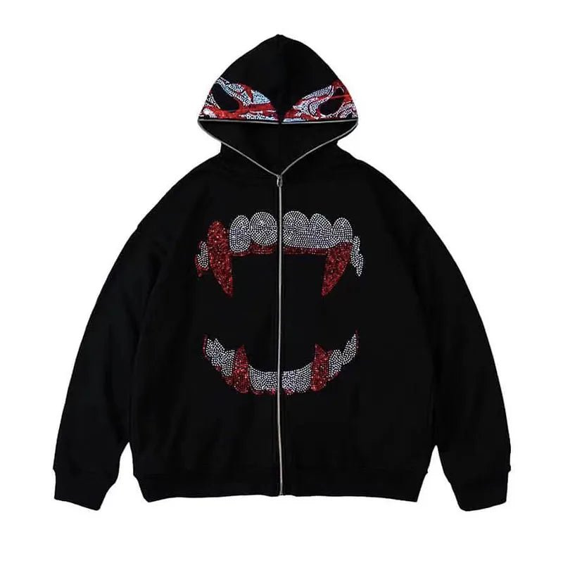 Gothic Grunge Rhinestone Hoodie -