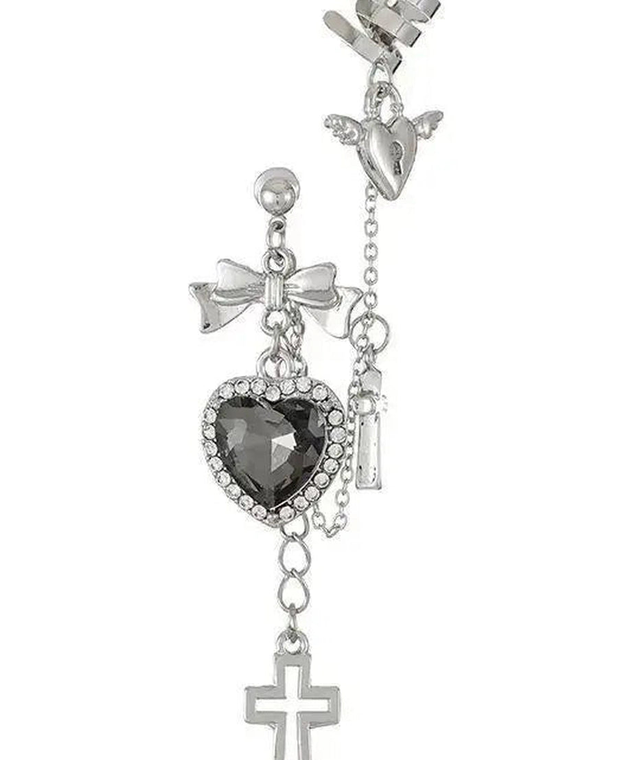 Gothic Heart Chain Drop Earrings - Earrings