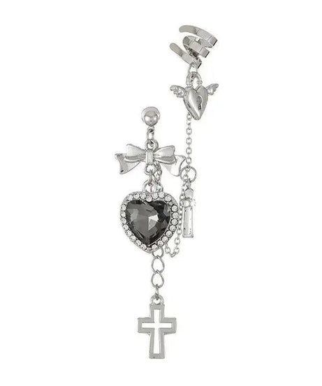 Gothic Heart Chain Drop Earrings - Earrings