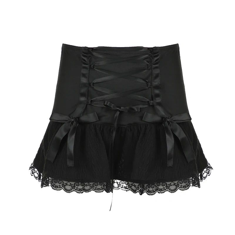 Gothic Lace Trim Mini Skirt -