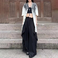 Alt Goth Layered Wide-Leg Pants Shoptery