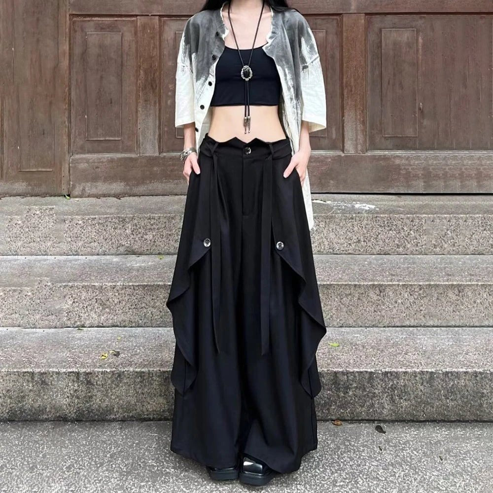 Alt Goth Layered Wide-Leg Pants Shoptery
