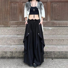 Alt Goth Layered Wide-Leg Pants Shoptery