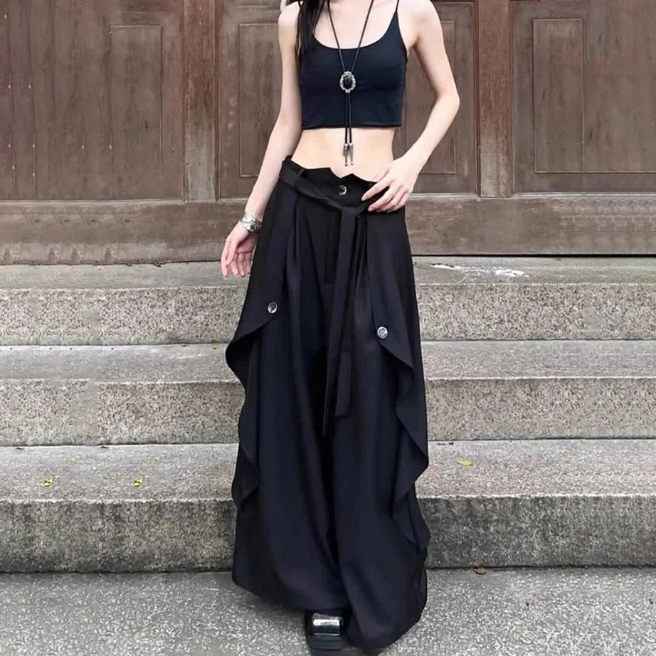 Alt Goth Layered Wide-Leg Pants Shoptery
