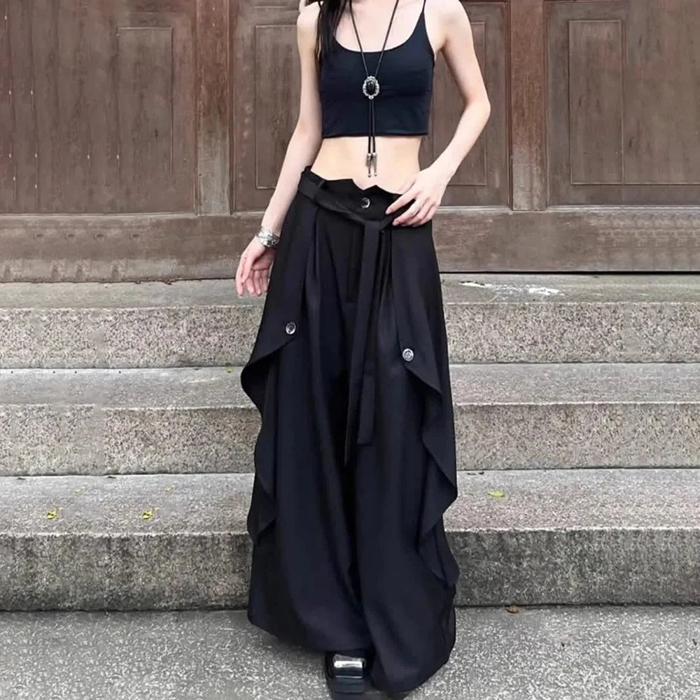 Alt Goth Layered Wide-Leg Pants Shoptery