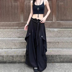 Alt Goth Layered Wide-Leg Pants Shoptery
