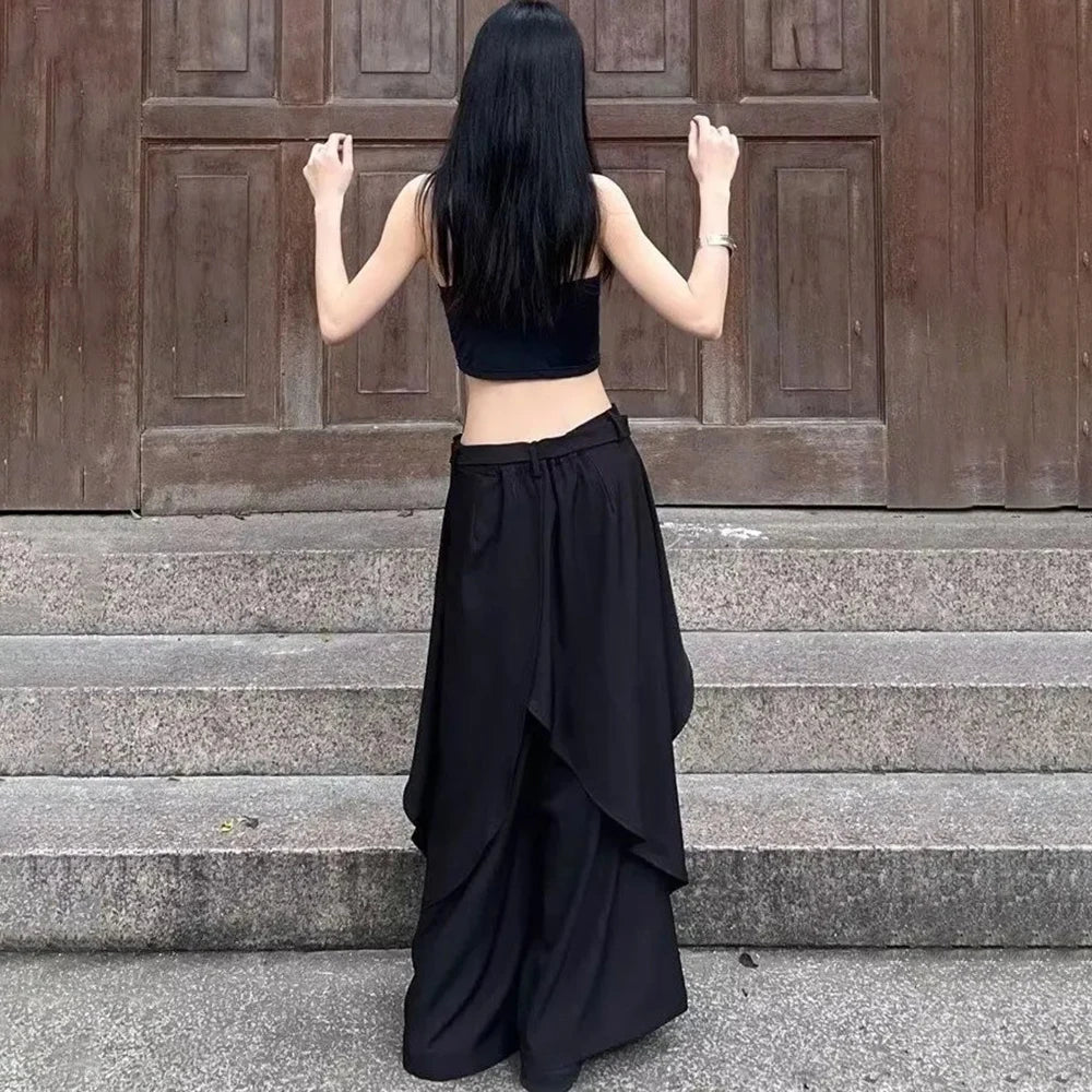 Alt Goth Layered Wide-Leg Pants Shoptery