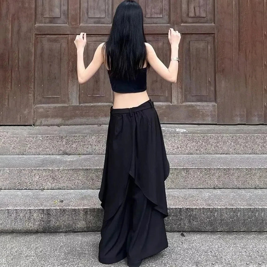 Alt Goth Layered Wide-Leg Pants Shoptery