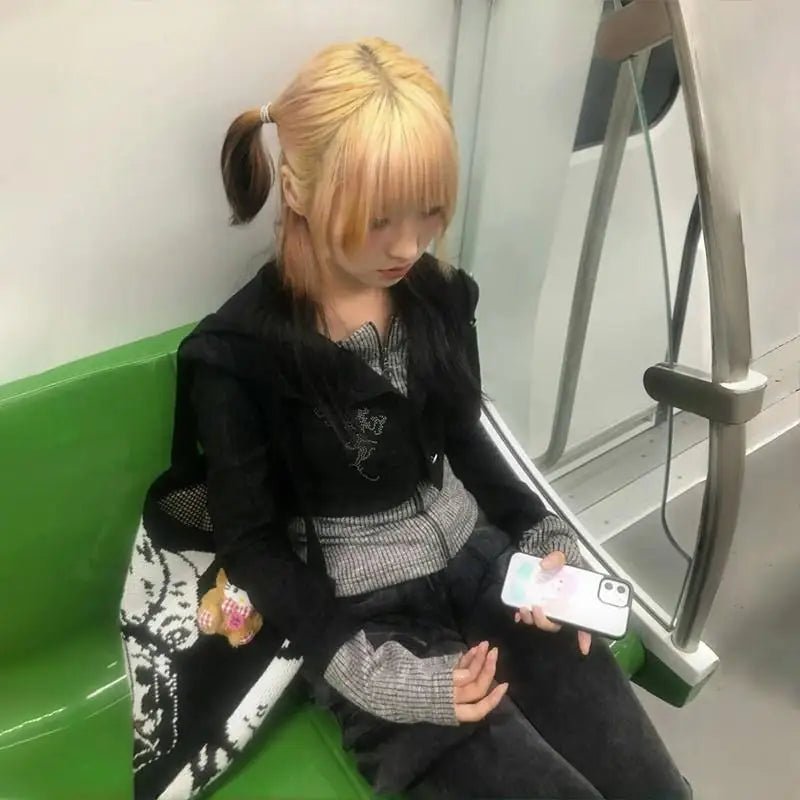 Acubi Style Layered Cardigan Black Shoptery