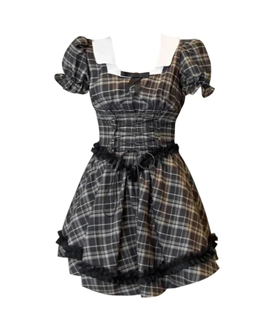 Gothic Lolita Plaid Dress - Dresses