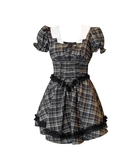 Gothic Lolita Plaid Dress - Dresses