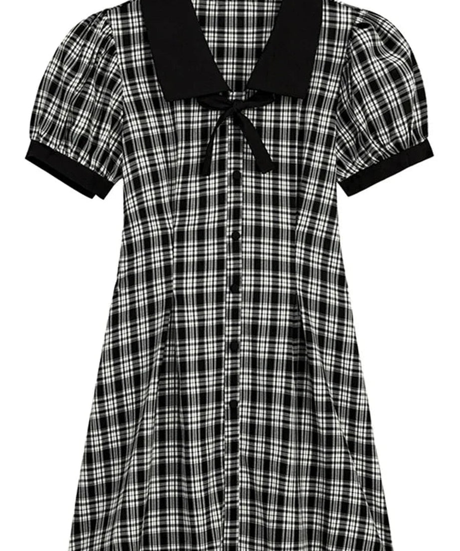 Gothic Plaid Peter Pan Dress - Dresses