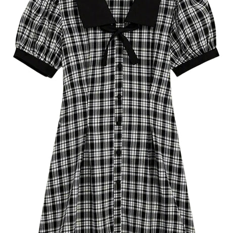 Retro Plaid Peter Pan Dress Black Shoptery