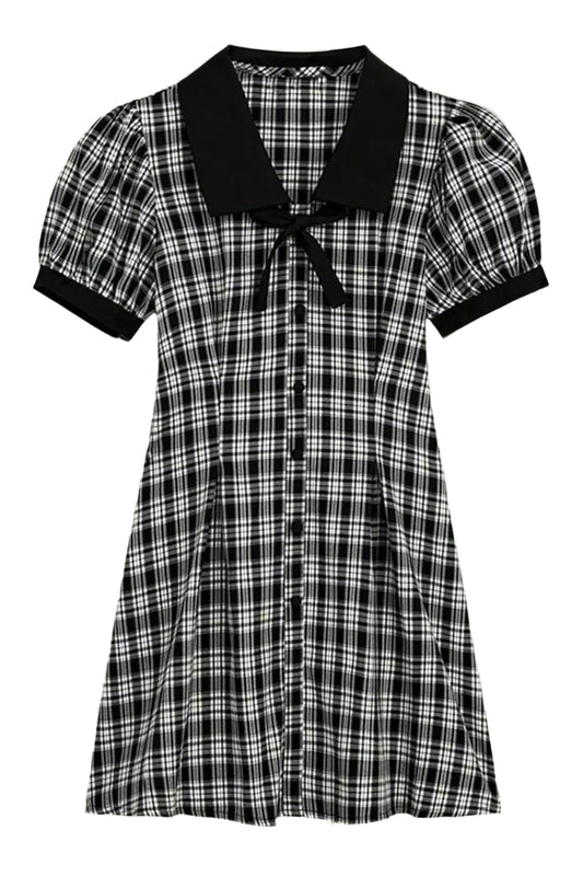 Dress – Retro Plaid for Special Occasions Black Shoptery