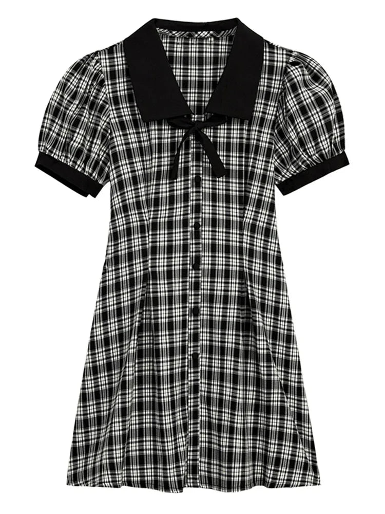 Gothic Plaid Peter Pan Dress - Dresses