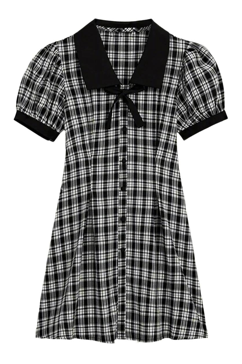 Retro Plaid Peter Pan Dress Black Shoptery