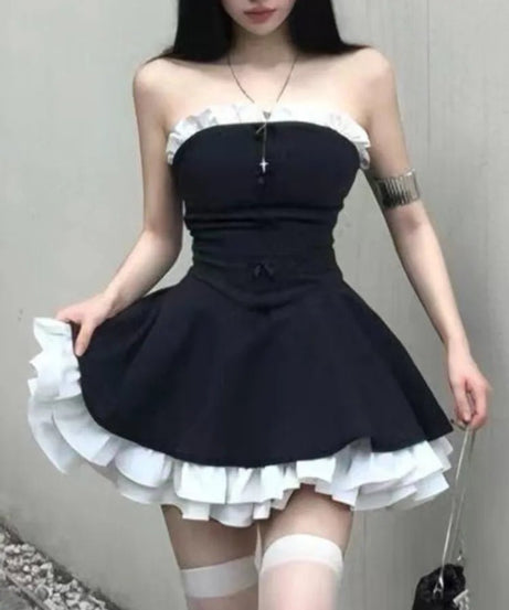 Gothic Ruffle Mini Dress - Dresses