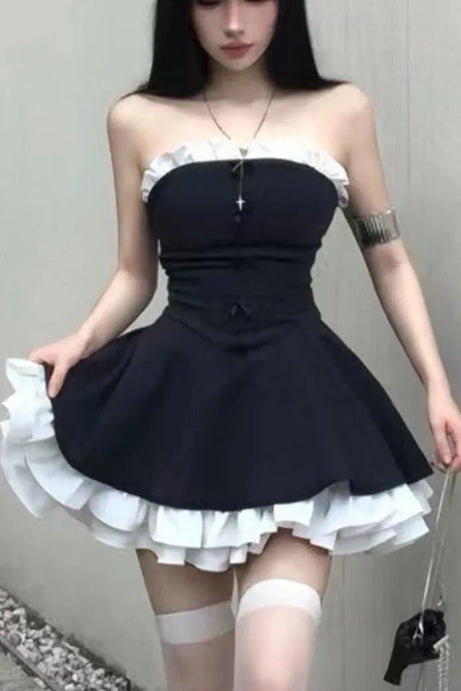 Gothic Ruffle Mini Dress - Dresses