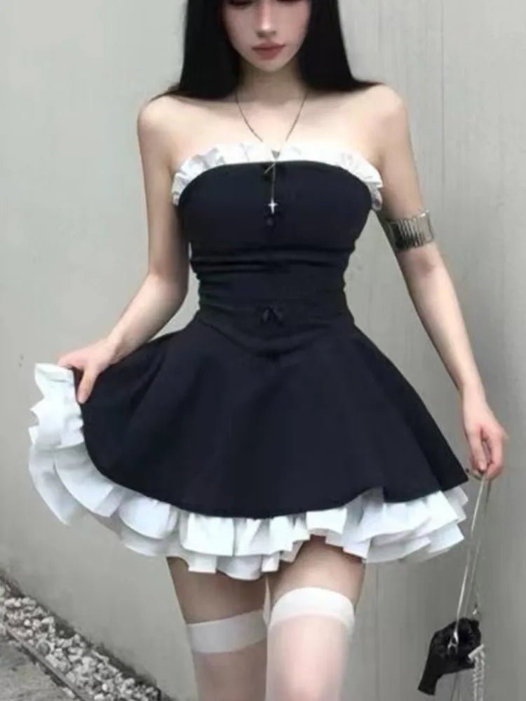 Gothic Ruffle Mini Dress - Dresses