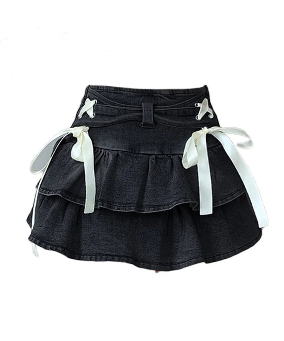 Gothic Ruffle Ribbon Mini Skirt - Skirts