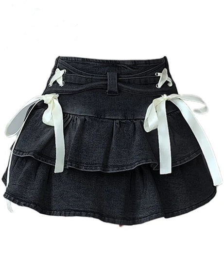 Gothic Ruffle Ribbon Mini Skirt - Skirts