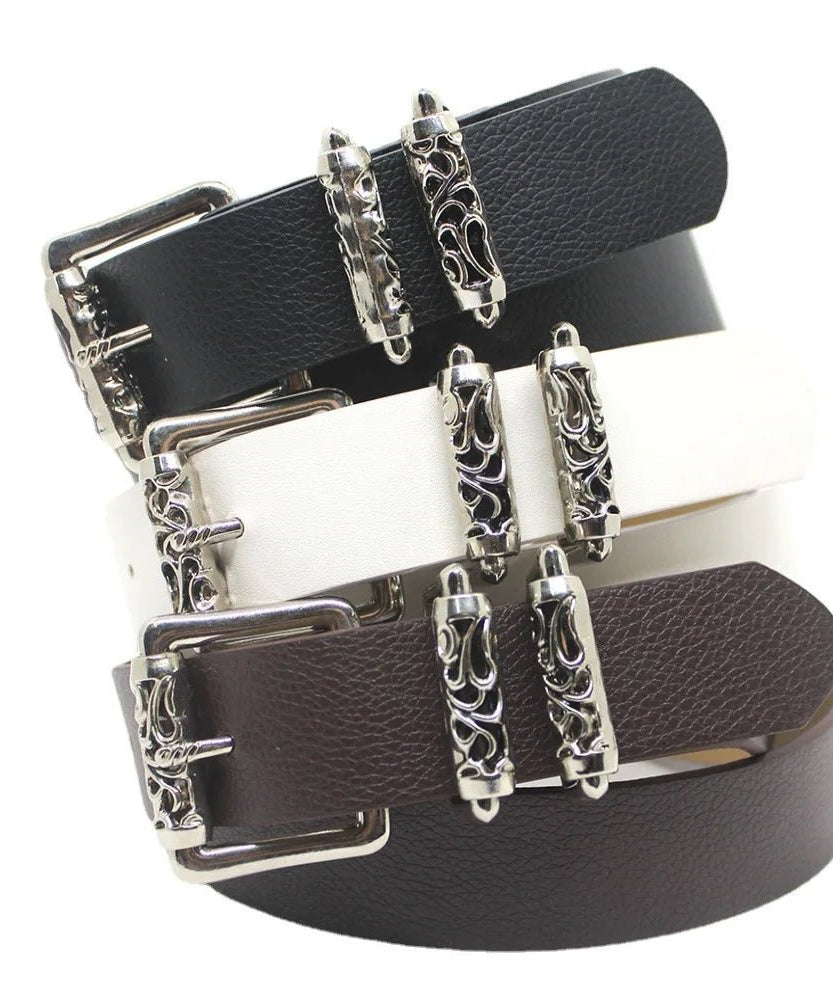 Gothic Silver Buckle White Belt - 