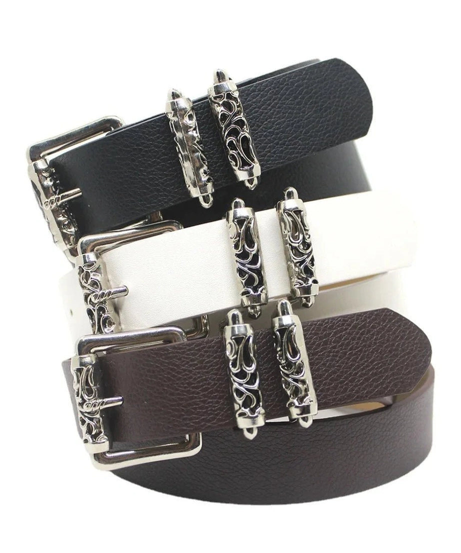 Gothic Silver Buckle White Belt - 