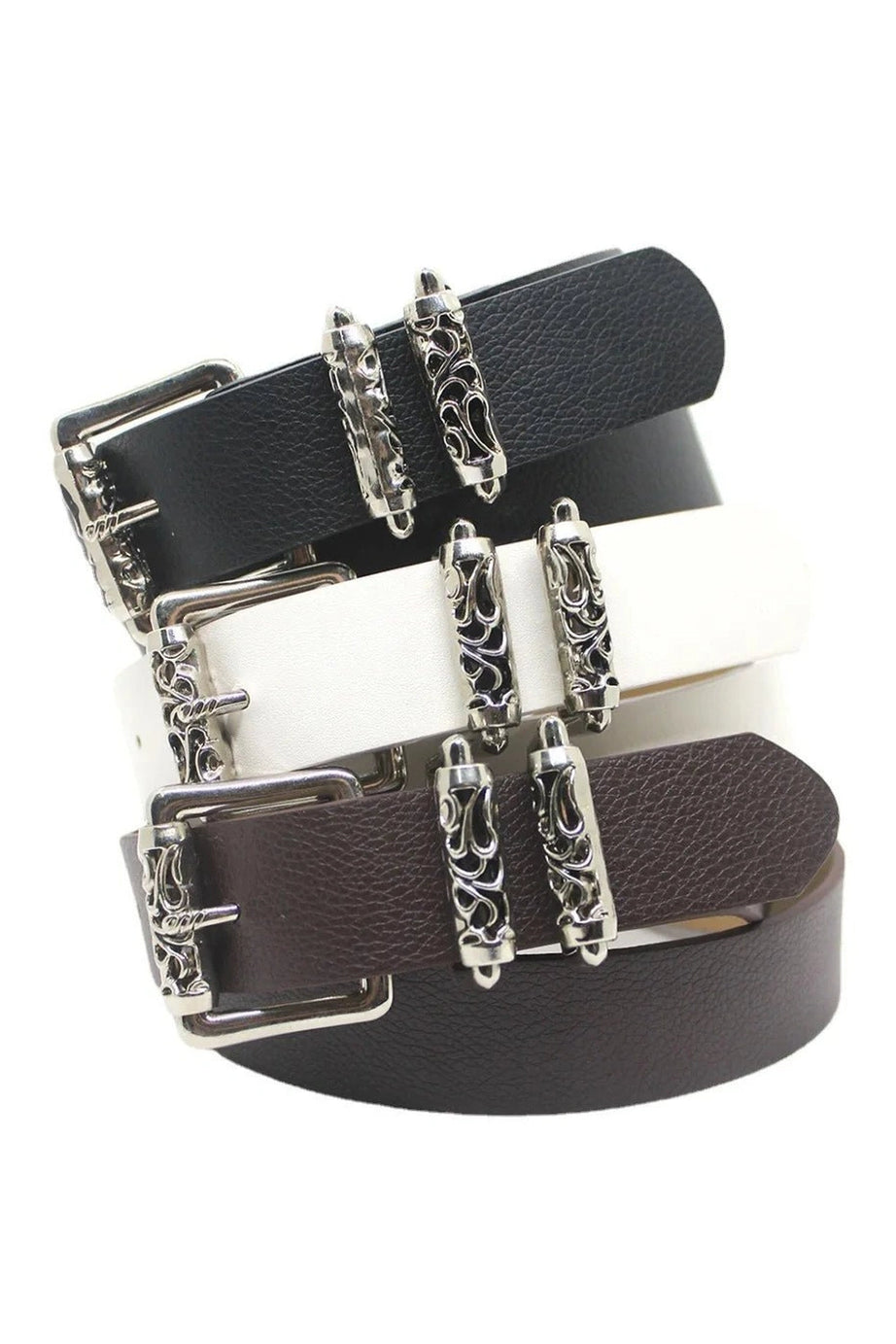 Gothic Silver Buckle White Belt - 