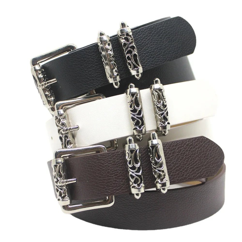 Gothic Silver Buckle White Belt - 