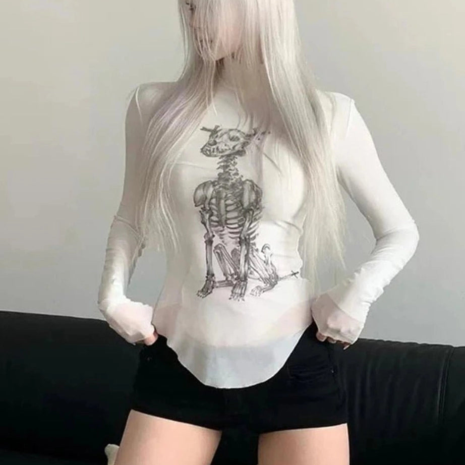 Alt Goth Skeleton Turtleneck Long Sleeve Top Shoptery