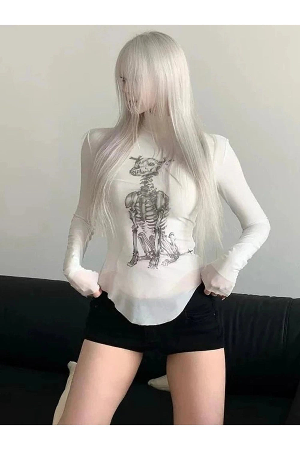Alt Goth Skeleton Turtleneck Long Sleeve Top Shoptery