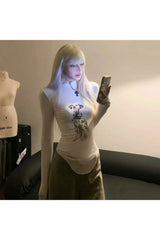 Alt Goth Skeleton Turtleneck Long Sleeve Top Shoptery