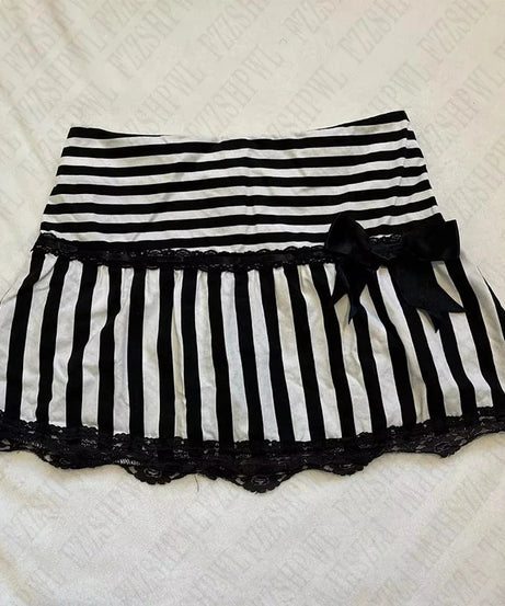 Gothic Striped Lace Mini Skirt - 