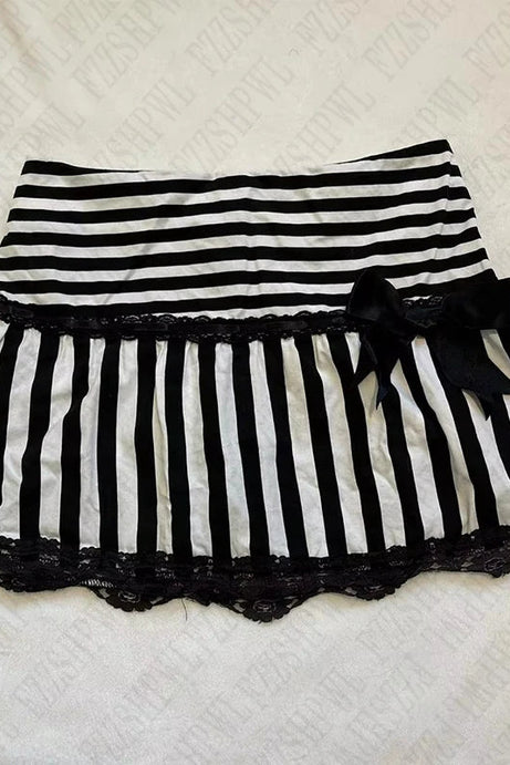 Gothic Striped Lace Mini Skirt - 