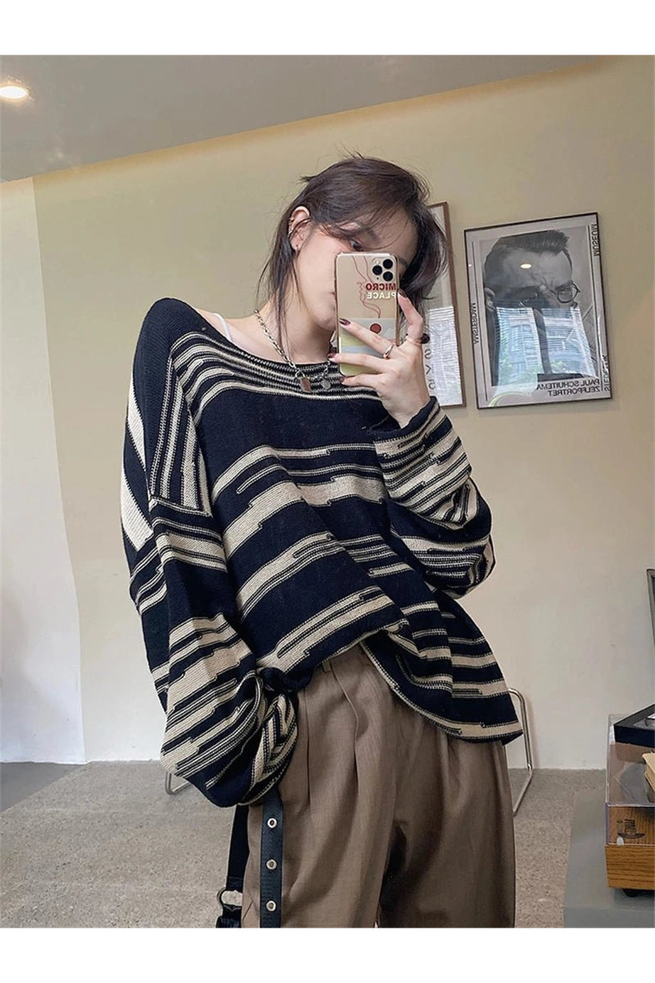 Gothic Striped Long Sweater - Sweaters