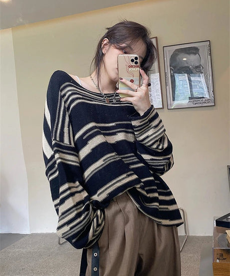 Gothic Striped Long Sweater - Sweaters