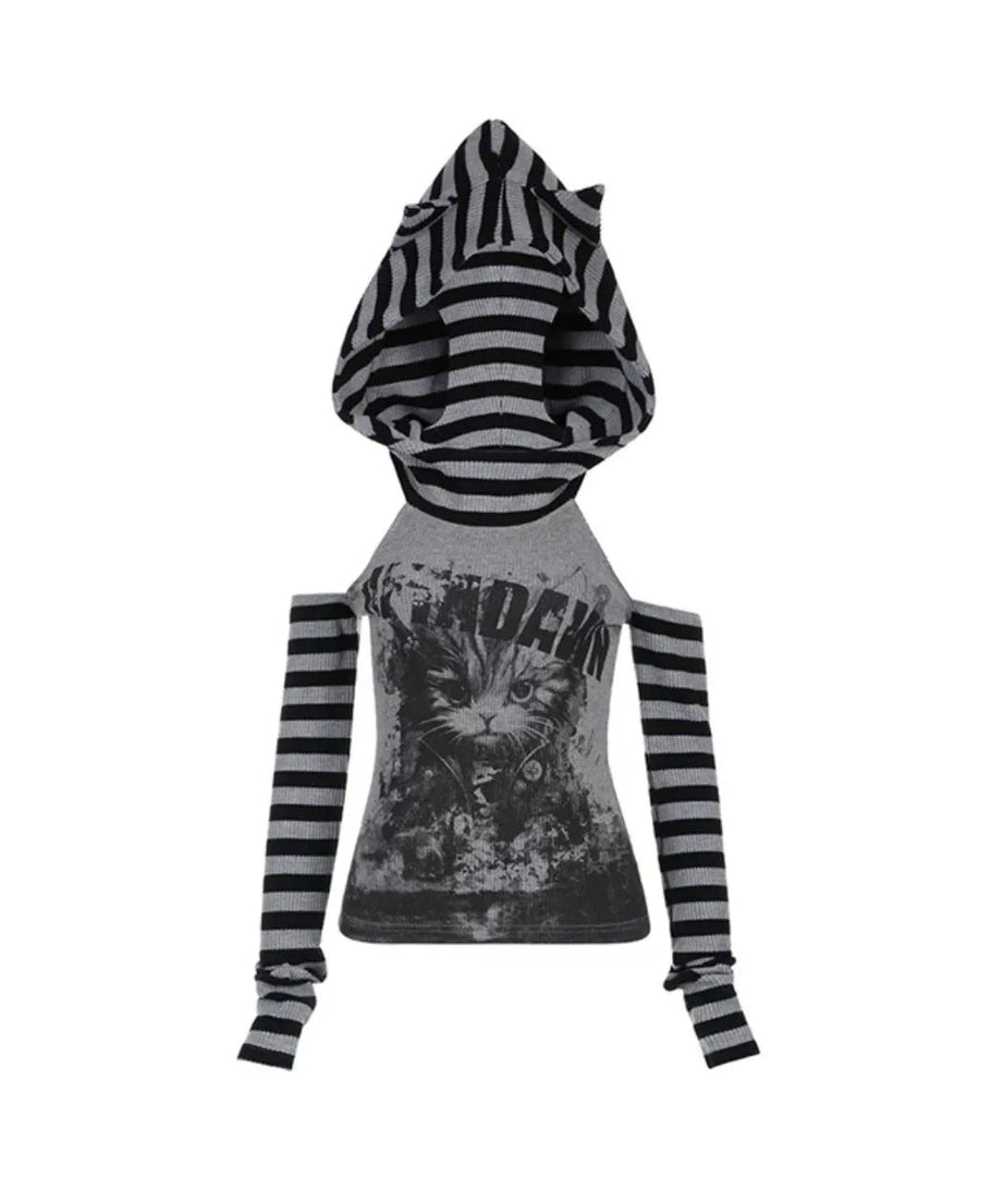 Gothic Striped Patchwork Hoodie -